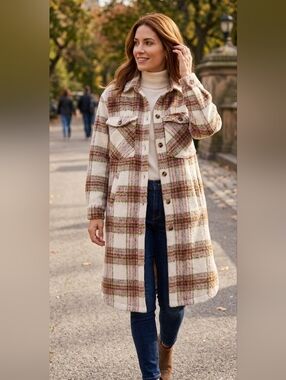 Beige / Pink Plaid Coat